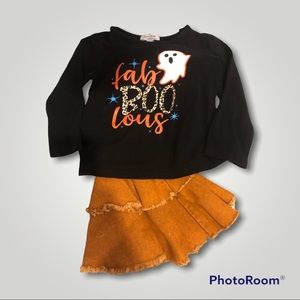Girl 2xl “Fab BOO loud” long sleeve shirt but book cut jeans